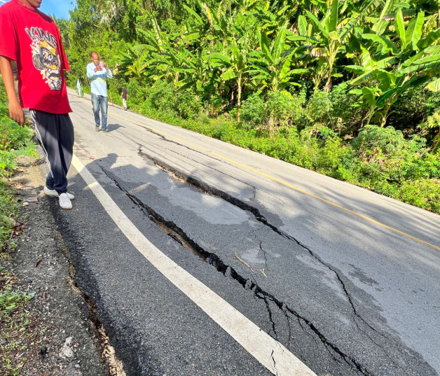 Cracked road surface