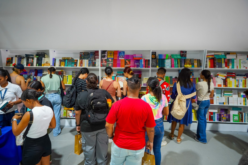 Customers at a bookstore browsing shelves