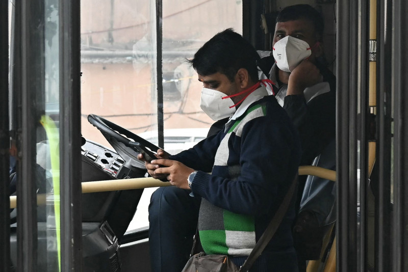 Masked passenger on public transport