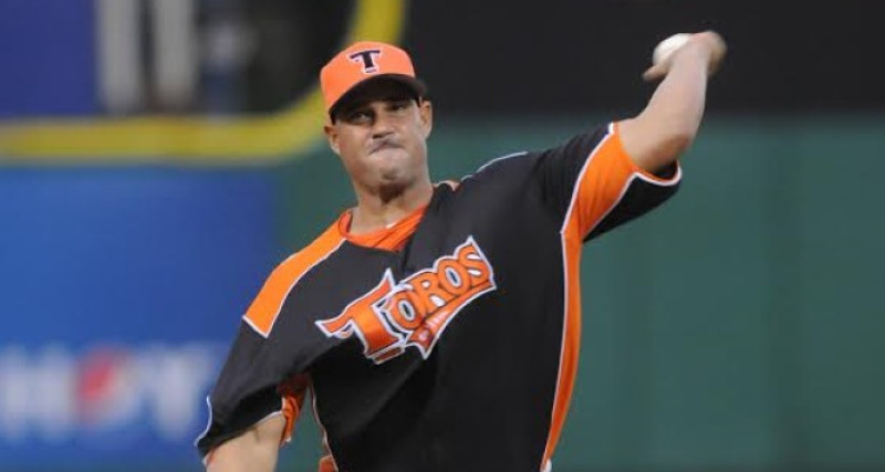 Baseball player pitches during game