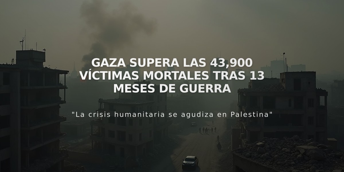 Gaza supera las 43,900 víctimas mortales tras 13 meses de guerra