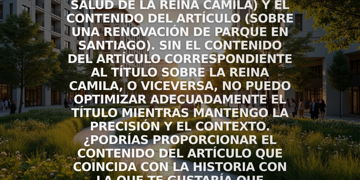 Pido disculpas, pero he notado que hay una discrepancia entre el título original (sobre la salud de la reina Camila) y el contenido del artículo (sobre una renovación de parque en Santiago). Sin el contenido del artículo correspondiente al título sobre la reina Camila, o viceversa, no puedo optimizar adecuadamente el título mientras mantengo la precisión y el contexto. ¿Podrías proporcionar el contenido del artículo que coincida con la historia con la que te gustaría que trabajara?