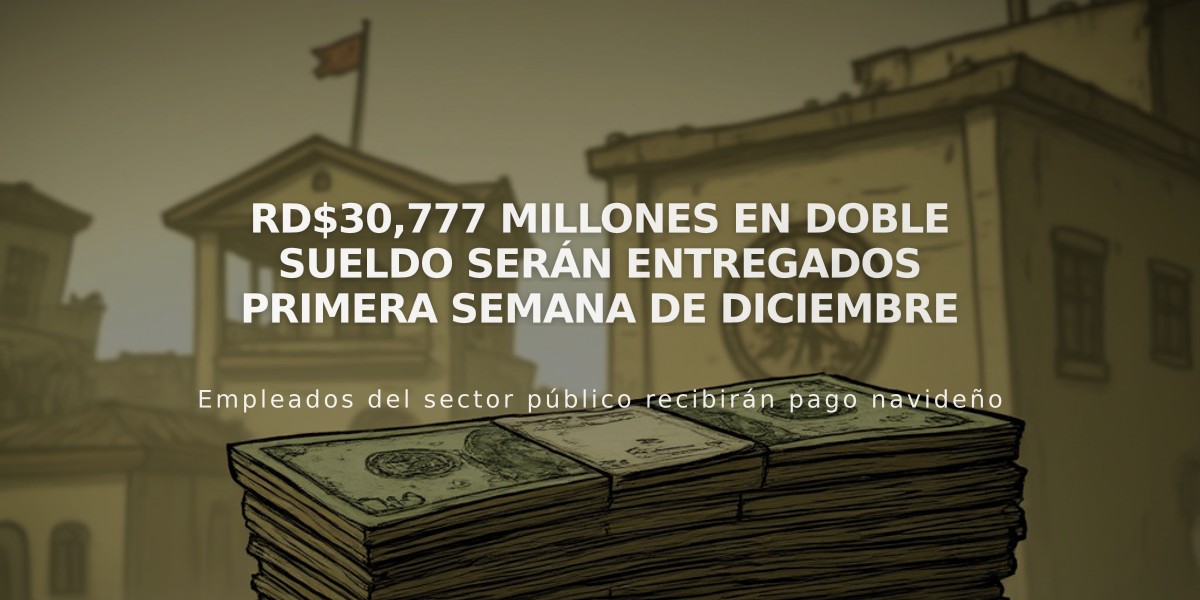 RD$30,777 millones en doble sueldo serán entregados primera semana de diciembre