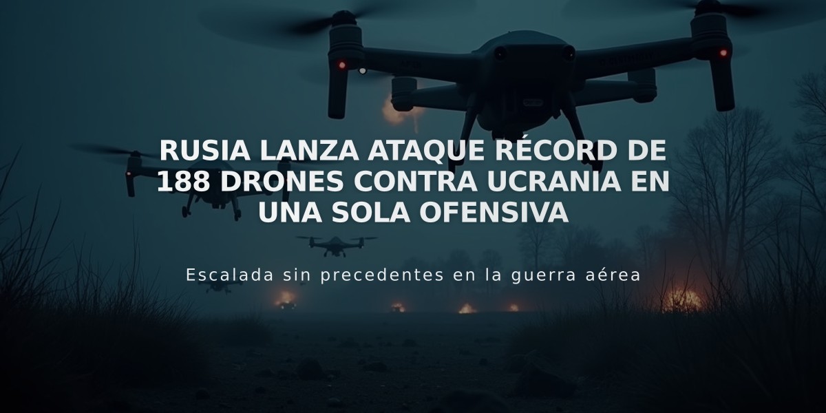 Rusia lanza ataque récord de 188 drones contra Ucrania en una sola ofensiva