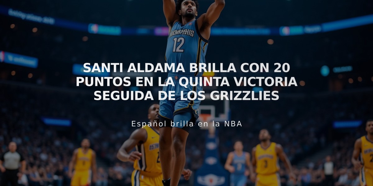 Santi Aldama brilla con 20 puntos en la quinta victoria seguida de los Grizzlies