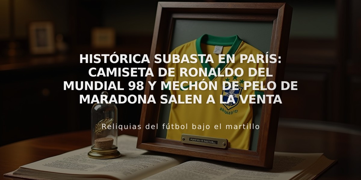 Histórica subasta en París: Camiseta de Ronaldo del Mundial 98 y mechón de pelo de Maradona salen a la venta