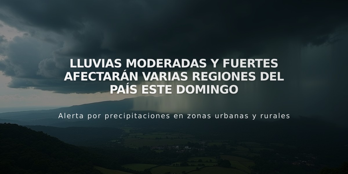 Lluvias moderadas y fuertes afectarán varias regiones del país este domingo