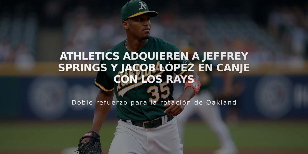 Athletics adquieren a Jeffrey Springs y Jacob López en canje con los Rays