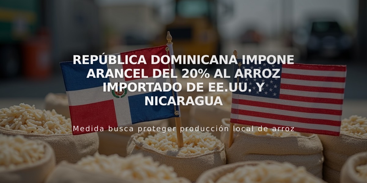 República Dominicana impone arancel del 20% al arroz importado de EE.UU. y Nicaragua