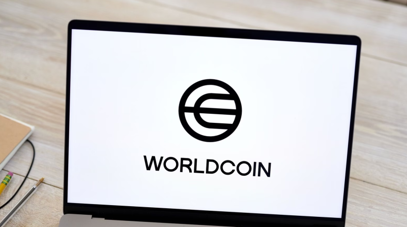 Logotipo de Worldcoin en pantalla