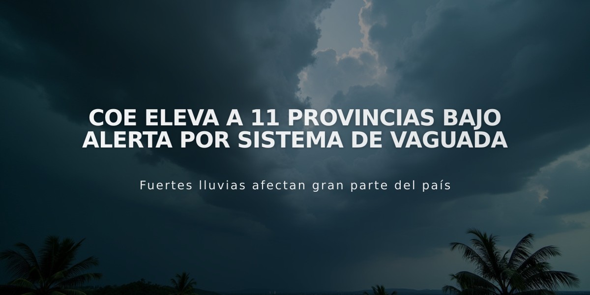 COE eleva a 11 provincias bajo alerta por sistema de vaguada