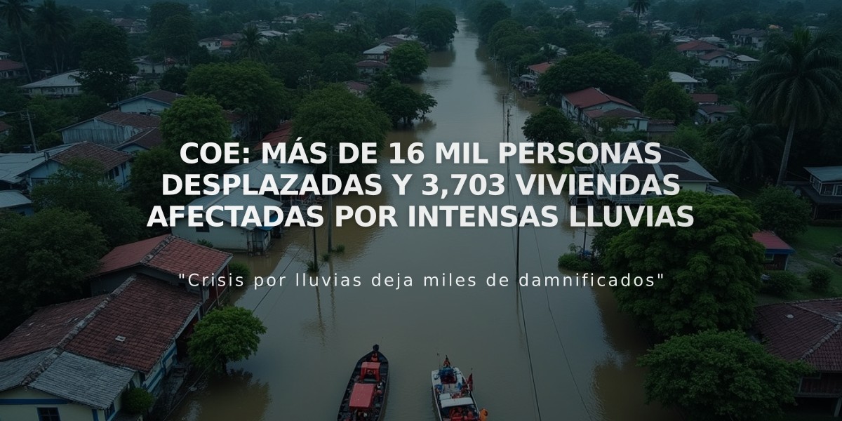 COE: Más de 16 mil personas desplazadas y 3,703 viviendas afectadas por intensas lluvias