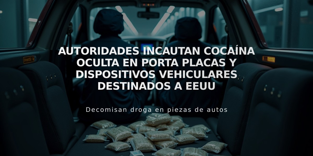 Autoridades incautan cocaína oculta en porta placas y dispositivos vehiculares destinados a EEUU