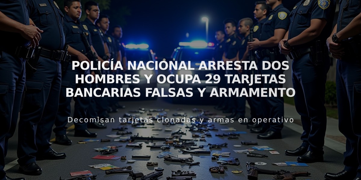 Policía Nacional arresta dos hombres y ocupa 29 tarjetas bancarias falsas y armamento