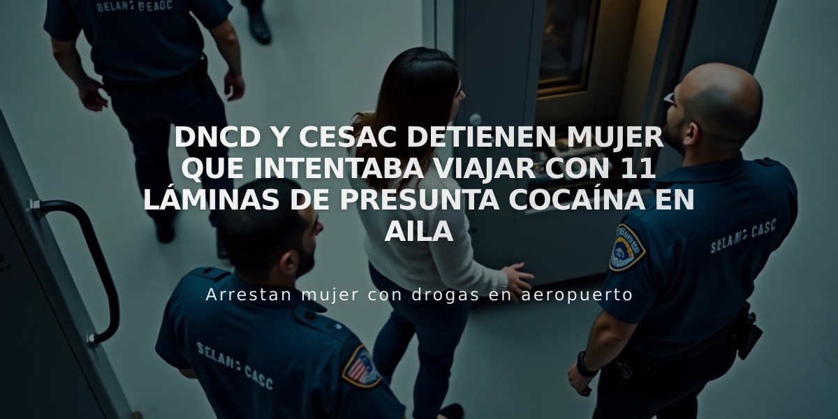 DNCD y CESAC detienen mujer que intentaba viajar con 11 láminas de presunta cocaína en AILA