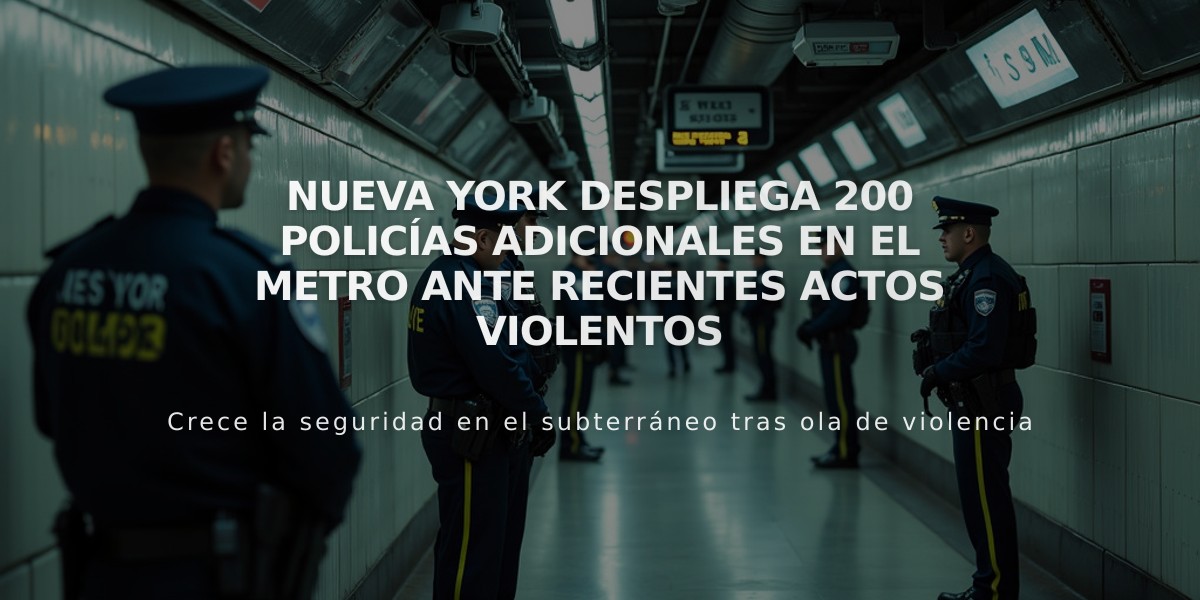 Nueva York despliega 200 policías adicionales en el metro ante recientes actos violentos