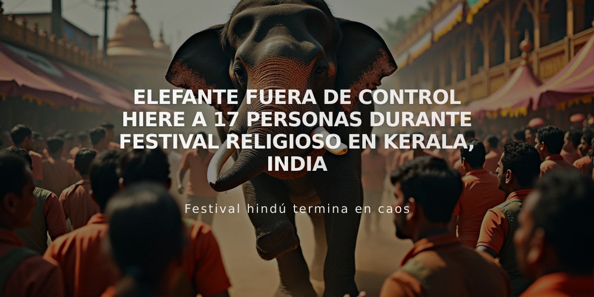 Elefante fuera de control hiere a 17 personas durante festival religioso en Kerala, India