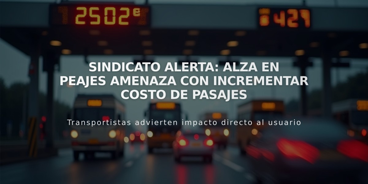 Sindicato alerta: Alza en peajes amenaza con incrementar costo de pasajes