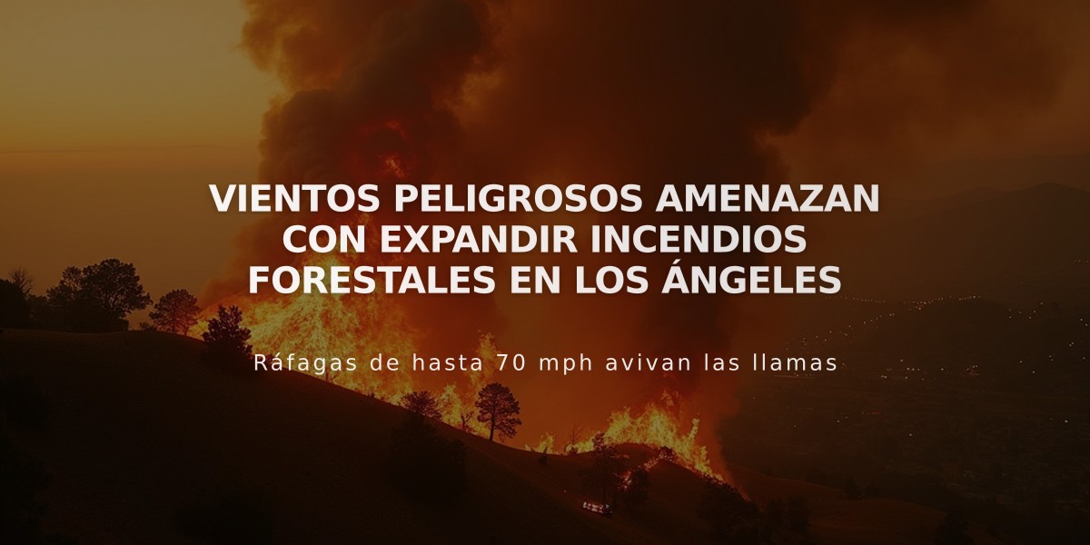 Vientos peligrosos amenazan con expandir incendios forestales en Los Ángeles