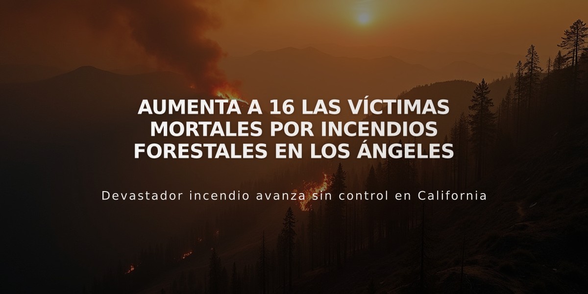 Aumenta a 16 las víctimas mortales por incendios forestales en Los Ángeles