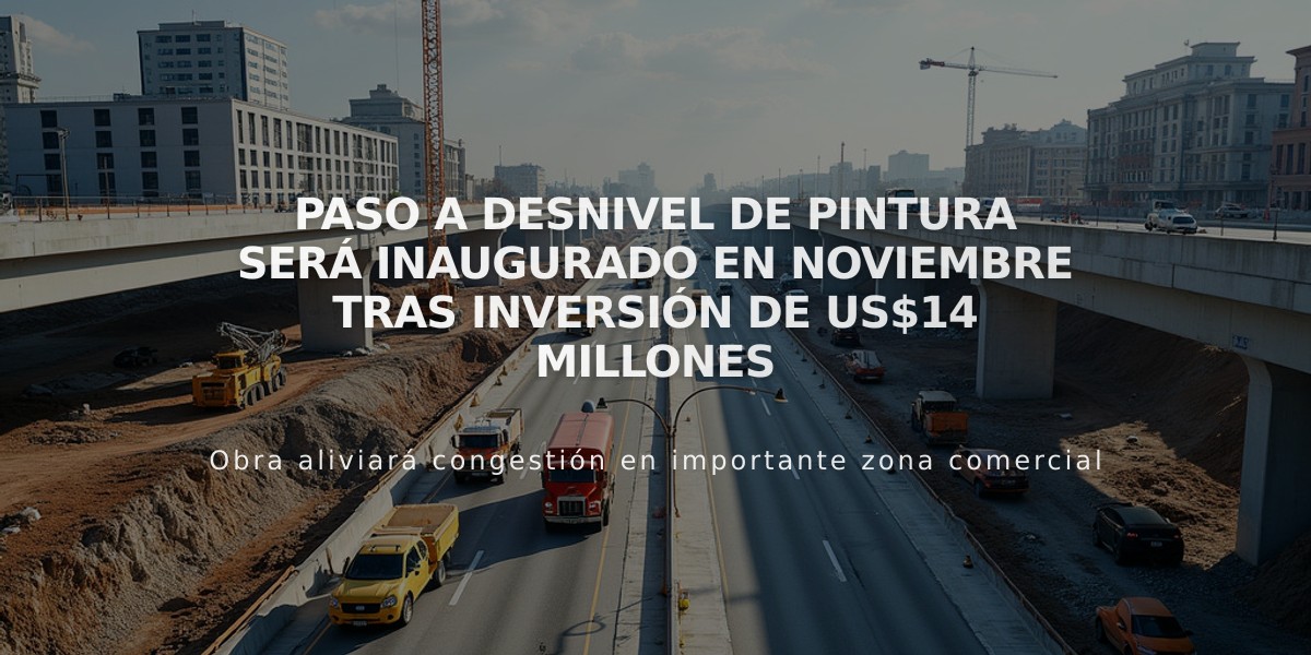 Paso a desnivel de Pintura será inaugurado en noviembre tras inversión de US$14 millones