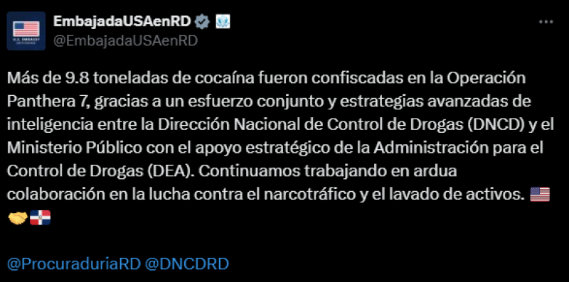 Tweet sobre incautación de drogas