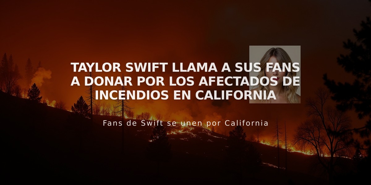 Taylor Swift llama a sus fans a donar por los afectados de incendios en California