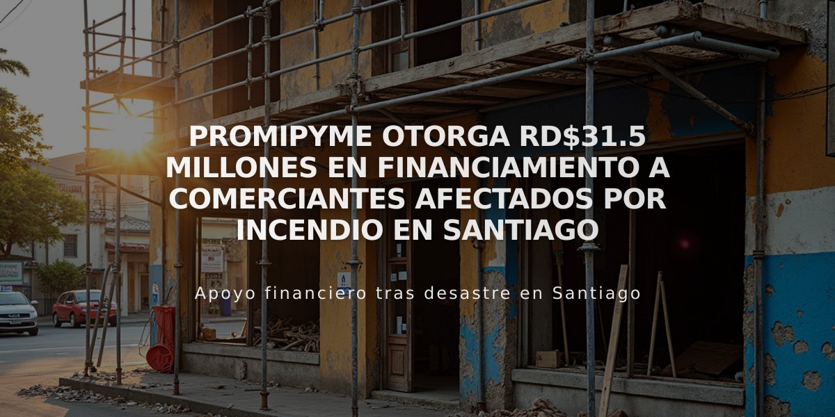 Promipyme otorga RD$31.5 millones en financiamiento a comerciantes afectados por incendio en Santiago