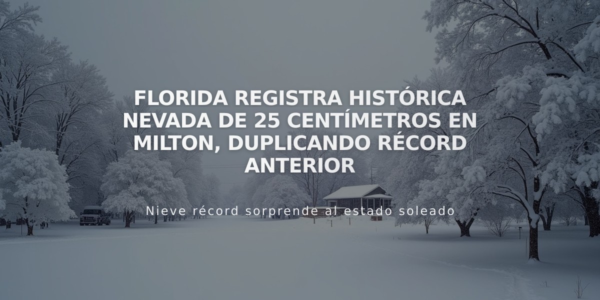 Florida registra histórica nevada de 25 centímetros en Milton, duplicando récord anterior