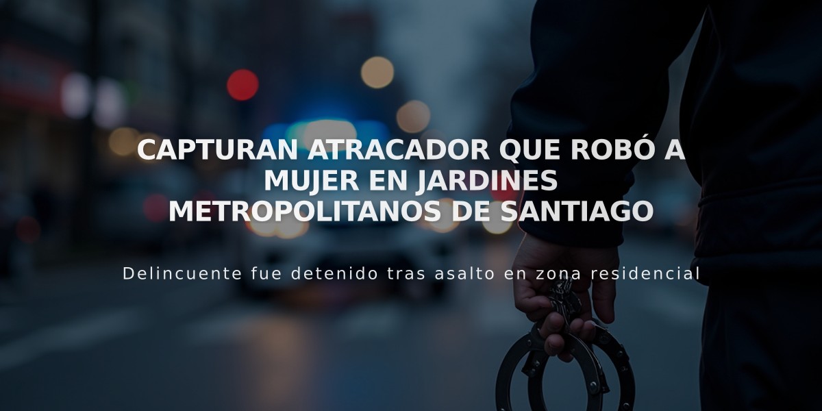 Capturan atracador que robó a mujer en Jardines Metropolitanos de Santiago