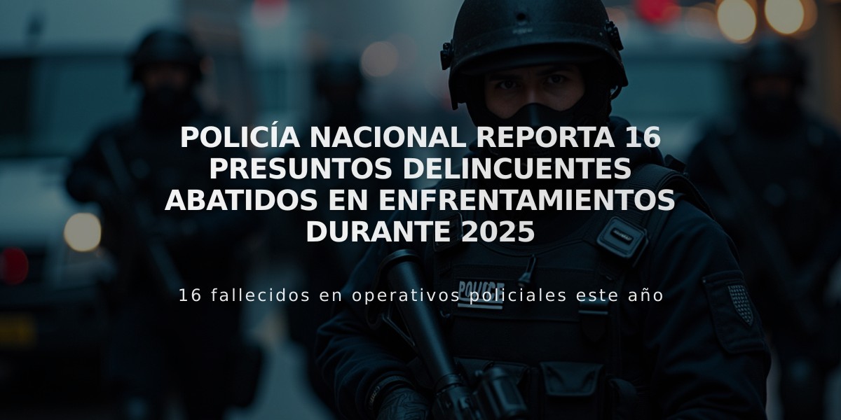 Policía Nacional reporta 16 presuntos delincuentes abatidos en enfrentamientos durante 2025