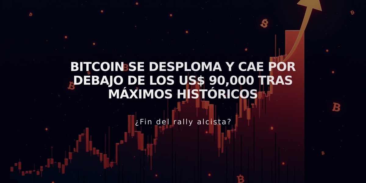 Bitcoin se desploma y cae por debajo de los US$ 90,000 tras máximos históricos